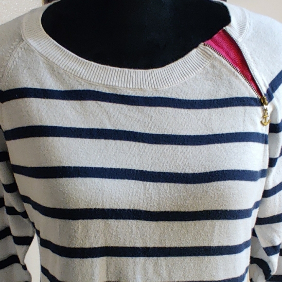 Nautica Navy Blue White Natuical Stripe Blouse Top - Picture 5 of 9